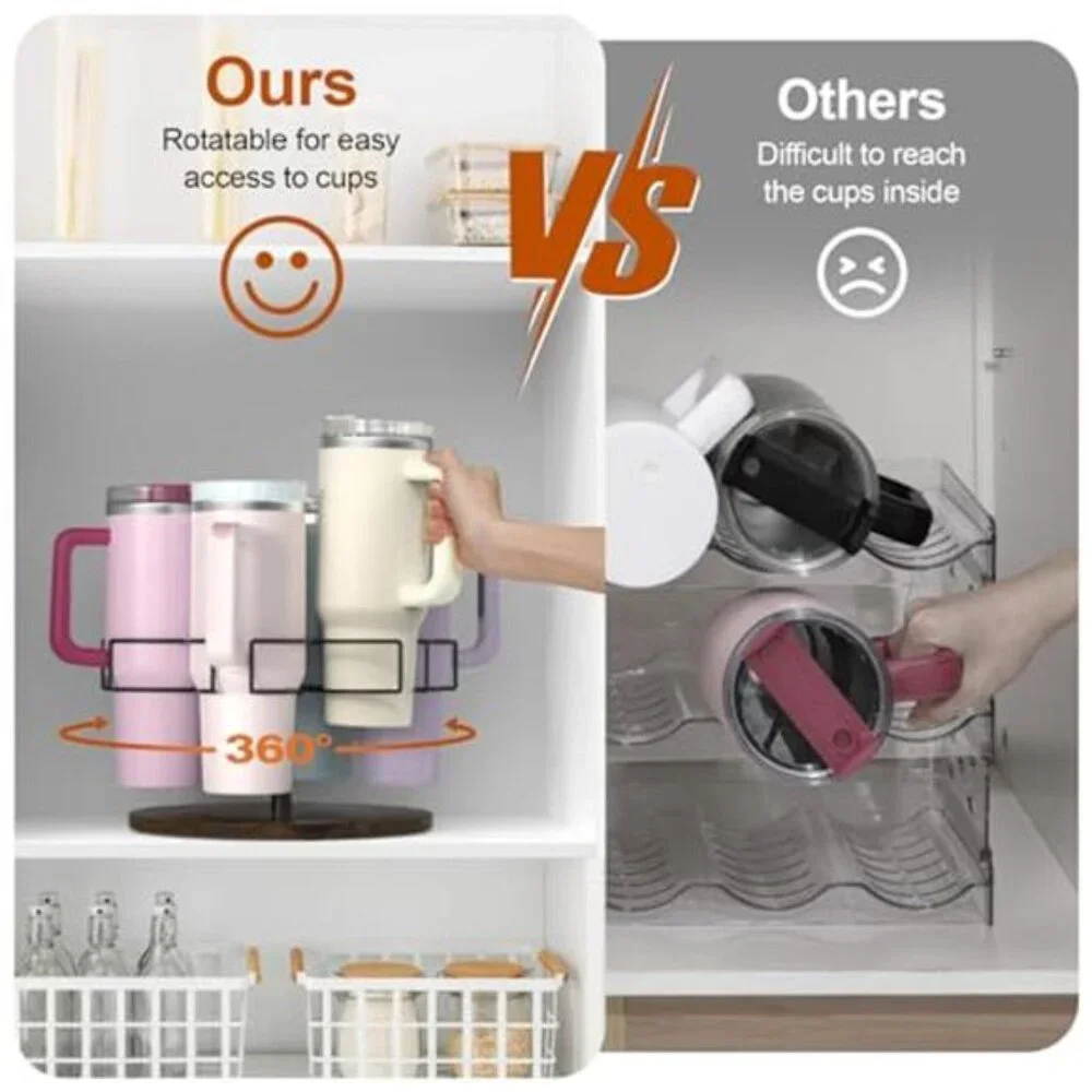 Rotating Tumbler Organizer 6 Cup Holder Stand 40oz Bottle Storage Rack